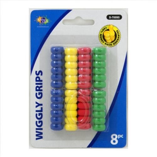 Wholesale Pencil Grips wiggly shapes. 4 colors, 8 count GLW