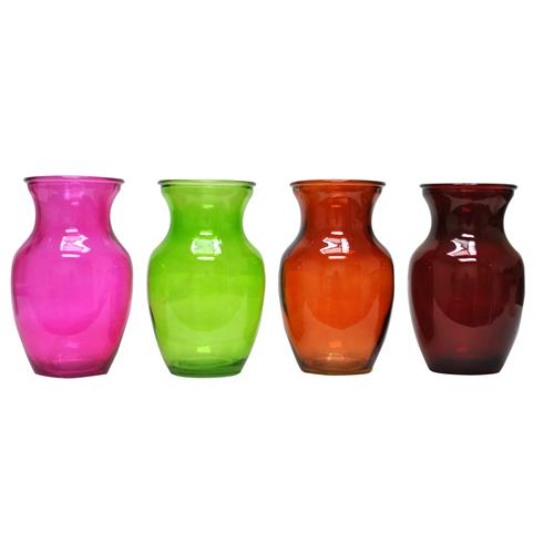 Wholesale Glass Vase Wide Mouth 4 Assorted Colors 4.33""""x7.8 GLW