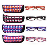Wholesale Plastic Argyle Design Reading Glasses w/Matching Neoprene Case Assorted