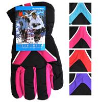 Wholesale Kid's Premium Ski Gloves Velcro Wrist Assorted Colors