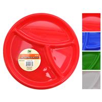 Wholesale Plastic 3 Section Divided Plate 9.75" Assorted Colors
