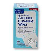 Wholesale 30CT FAMILY CARE ALCOHOL CLEANING WIPES INDIVIDUALLY FOIL WRAPPED