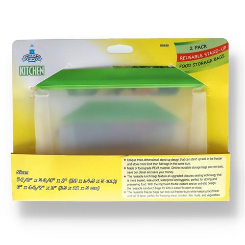 Wholesale 2PK REUSABLE STAND-UP FOOD STORAGE BAGS
