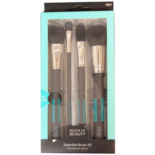 Wholesale 4PK MASTER OF BEAUTY ESSENTIAL BRUSH KIT TEAL & GREY