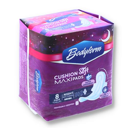Wholesale BODY FORM SUPER NIGHT TIME MAXI PADS W/ WINGS 8CT - CASE PACK 24