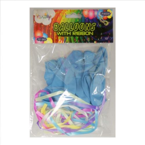 Wholesale Balloons 10"""" Round Latex Blue with Ribbons GLW