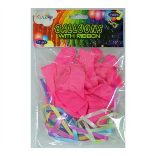Wholesale Balloons 10"""" Round Latex Hot Pink with Ribbons GLW