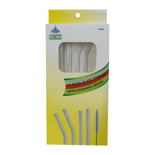 Wholesale 4PC GLASS DRINKING STRAWS WITH CLEANING BRUSH