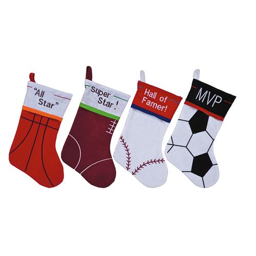 Wholesale Sport Theme Christmas Stocking 17"""" 4 Assorted Sty GLW