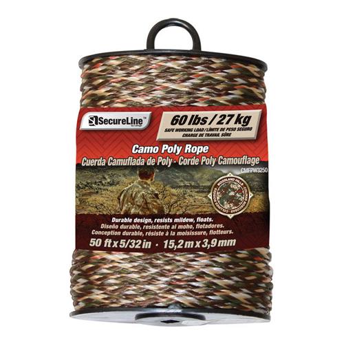 Wholesale 50'x5/32'' CAMO BRAIDED POLY ROPE & WINDER 60LB WLL