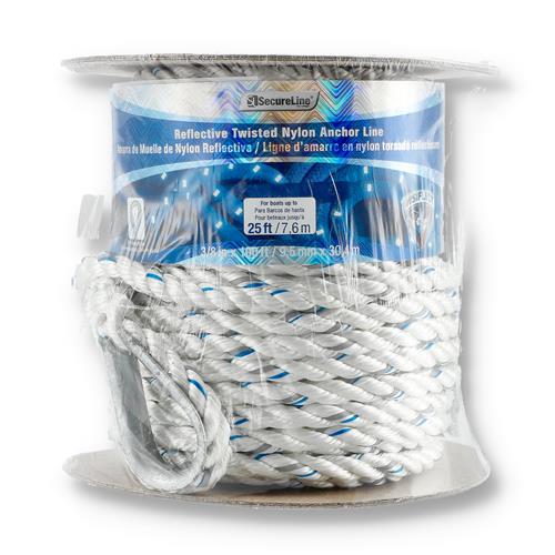 Wholesale 100' 3/8'' REFLECTIVE TWISTED NYLON ANCHOR LINE WITH THIMBLE