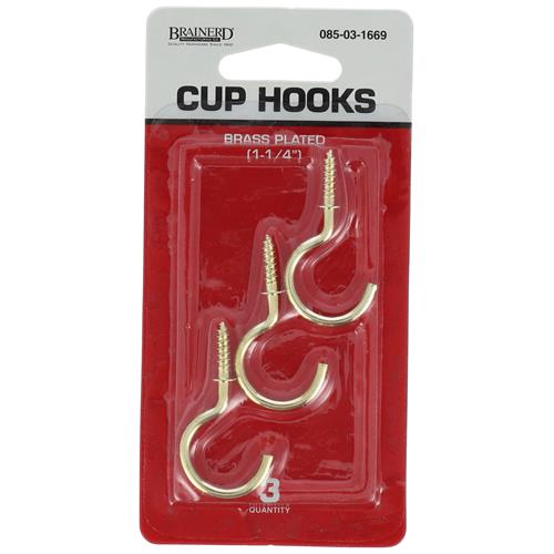 Wholesale 3PC 1-1/4'' BRASS PLATED CUP HOOKS
