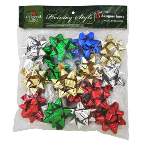 Wholesale Christmas Mini Metallic Star Bows Assorted 15 Coun