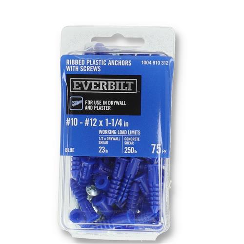 Wholesale EVERBILT 75PK RIBBED PLASTIC ANCHORS WITH SCREWS #10-#12x1-1/4''