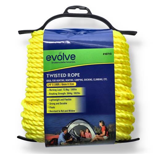 Wholesale EVOLVE TWISTED ROPE 1/4IN X 100FT YELLOW