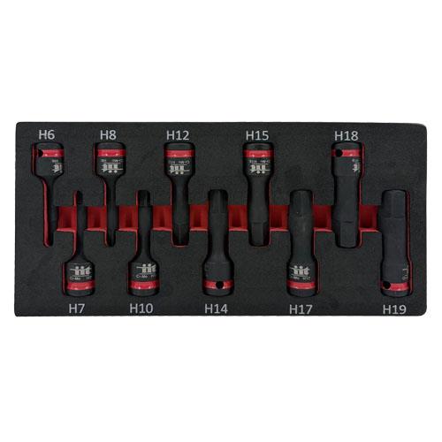 Wholesale IIT PRO 10PC 1/2'' DRIVE 3'' HEX BIT IMPACT SOCKETS IN FOAM TRAY H6-H19