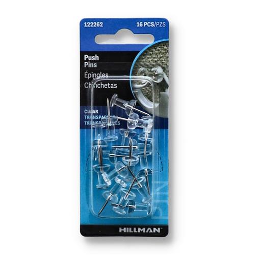 Wholesale HILLMAN 16PC CLEAR PUSH PINS