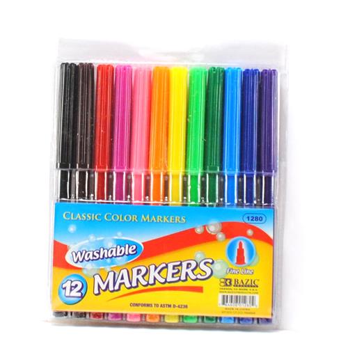 Wholesale 12PC Thin Washable Markers In Peggable Pouch