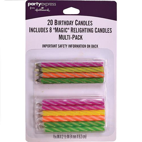 Wholesale Candles Assorted Neon Colors 20 Ct