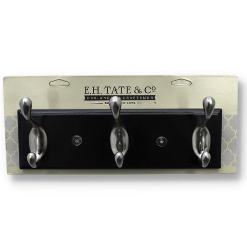 Wholesale Z10'' BLACK 3 HOOK WOOD COAT RACK SATIN NICKEL