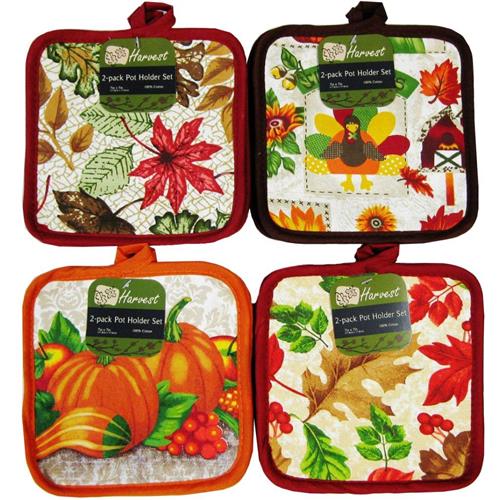 Wholesale Fall 2Pack Pot Holder Collection, Square 4 Assort GLW