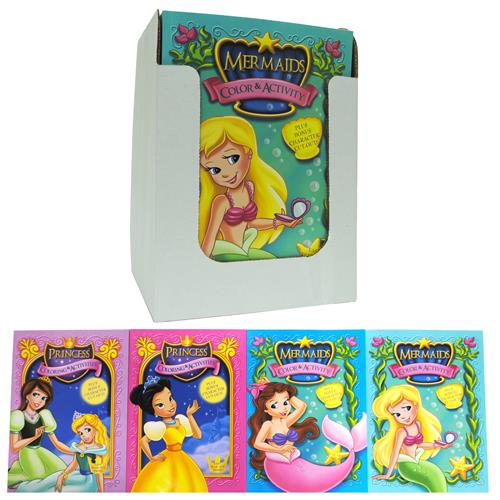 Wholesale Mermaids/Princess Color Book 4 Titles 96 Page PDQ