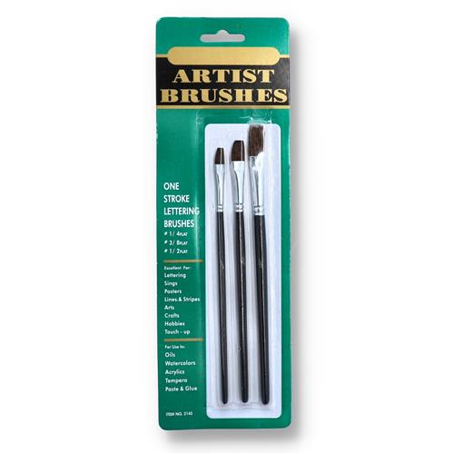 Wholesale 3pc ARTIST BRUSHES 1/4-3/8-1/2" FLAT