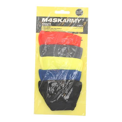 Wholesale 5PK 3PLY CLOTH FACE MASK SOLID COLORS ADULT ADJUSTABLE SIZE