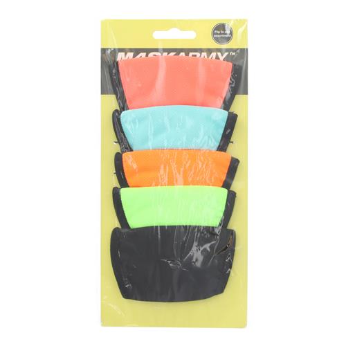 Wholesale 5PK 3PLY CLOTH FACE MASK SOLID NEON COLORS ADULT ADJUSTABLE SIZE