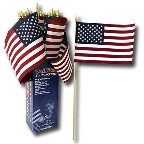 Wholesale US Flag 8"x12" Cotton.  Made in USA display .