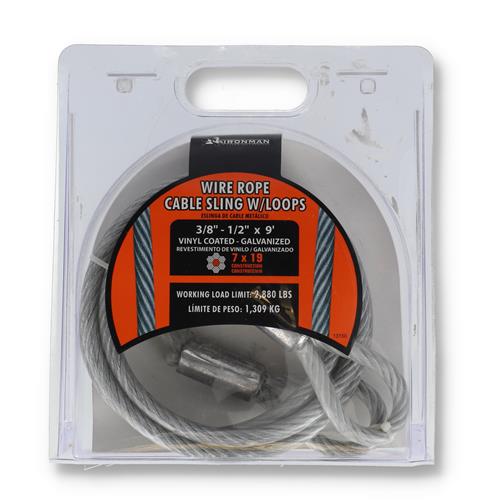 Wholesale IRONMAN WIRE ROPE CABLE SLING WITH LOOPS 3/8-1/2''x9' VINYL COATED 2880 WLL