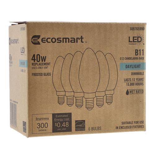 Wholesale 6PK 4=40W B11 LED BULB CANDELABRA BASE DIMMABLE DAYLIGHT FROSTED