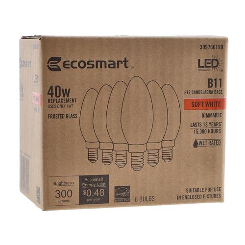 Wholesale 6PK 4=40W B11 LED BULB CANDELABRA BASE DIMMABLE SOFT WHITE FROSTED