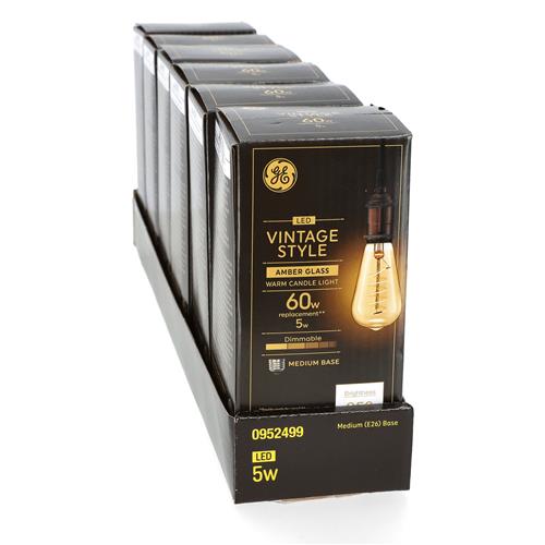 Wholesale GE VINTAGE 5=60W LED ST19 BULB AMBER GLASS DIMMABLE WARM CANDLE LIGHT