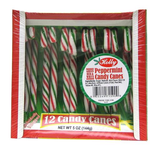 Wholesale Holly Red, White and Green Peppermint Candy Canes