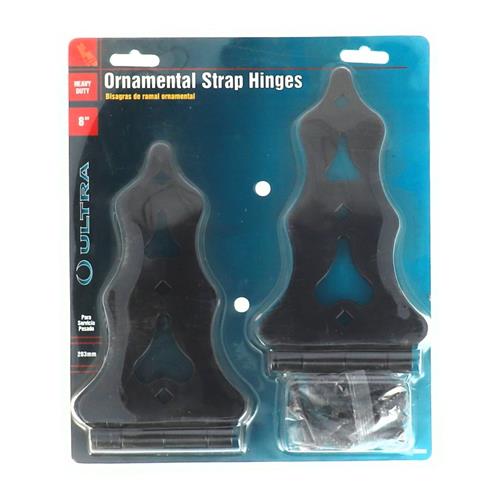 Wholesale 2pk 8" ORNAMENTAL STRAP HINGES & HARDWARE BLACK