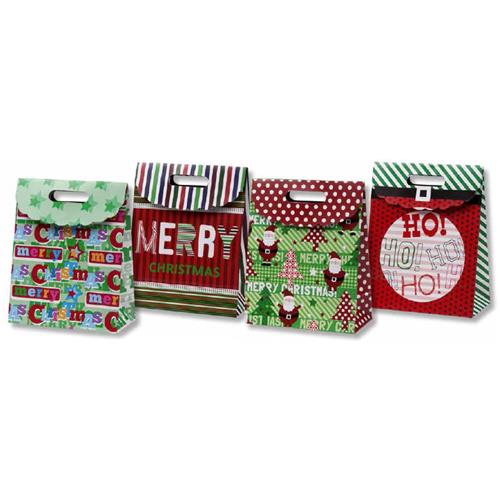 Wholesale Foldover Christmas Bag with Die-cut Handle 4 Assor