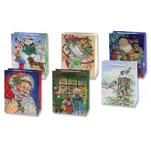 Wholesale Matte Fun Christmas Gift Bag Collection 6 Assorted
