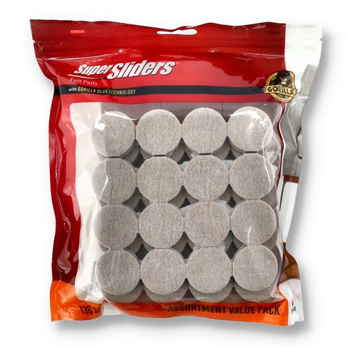 Wholesale 136PC ROUND OATMEAL FELT PADS ASSORTED SIZES GORILLA GLUE GLW
