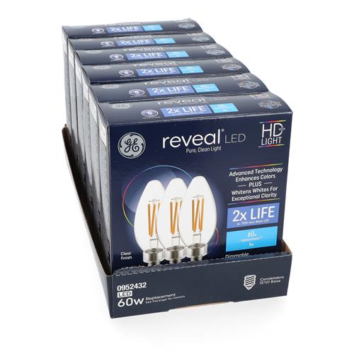 Wholesale GE REVEAL 3PK 5=60W B11 LED BULBS CANDELABRA BASE