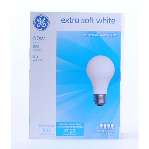 Wholesale GE Extra Soft White 60W Incandescent 4-Pack Light