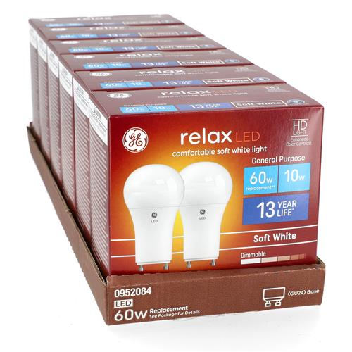 Wholesale GE RELAX 2PK 10=60W LED A19 BULBS GU24 BASE DIMMABLE SOFT WHITE