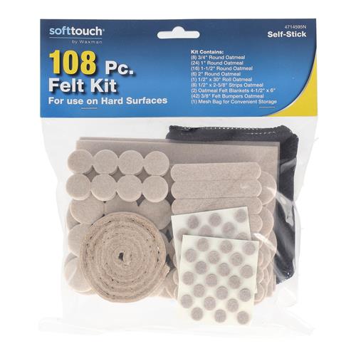 Wholesale SOFT TOUCH 108PC HARD SURFACE FELT KIT SELF-STICK WITH STORAGE BAG