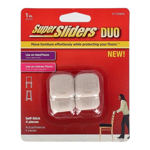 Wholesale SUPERSLIDERS 4PC 1'' SQUARE DOMED SELF ADHESIVE FURNITURE SLIDERS