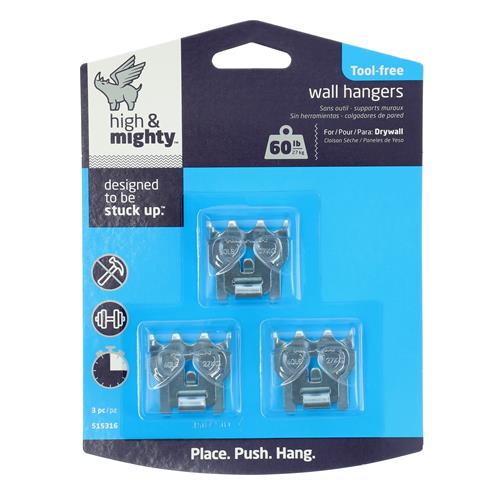 Wholesale HIGH & MIGHTY 3PK TOOL FREE WALL HANGERS 60LB CAPACITY