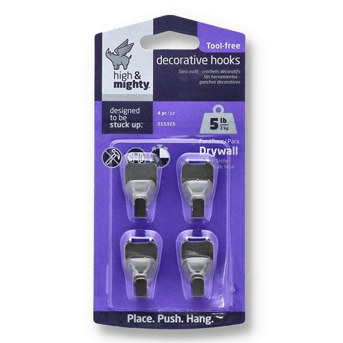 Wholesale HIGH & MIGHTY 4PK 5LB DECORACTIVE HOOKS TOOL FREE