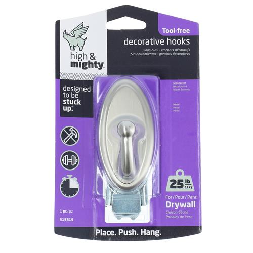 Wholesale HIGH & MIGHTY 255LB OVAL DECORATIVE HOOK SATIN NICKEL TOOL-FREE