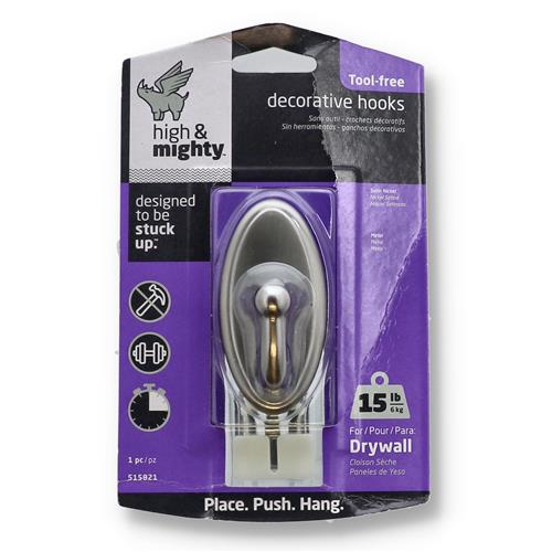 Wholesale HIGH & MIGHTY 15LB OVAL DECORATIVE HOOK SATIN NICKEL TOOL-FREE