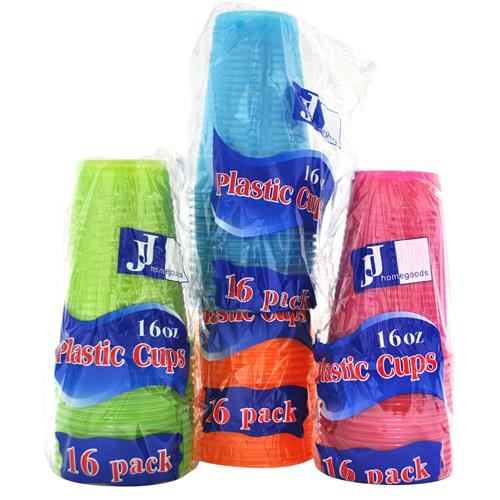 Wholesale Plastic Cups 4 Neon Colors - Pink, Orange, Green &