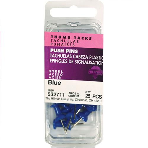 Wholesale HILLMAN 25PC BLUE PUSH PIN THUMB TACKS